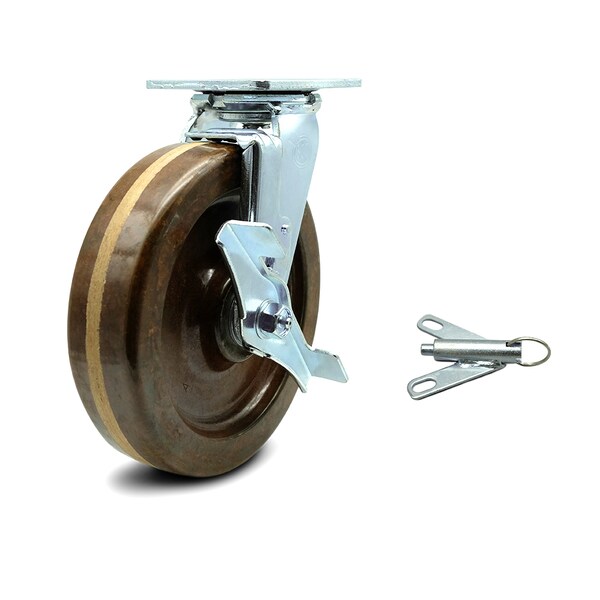 8 Inch High Temp Phenolic Caster with Roller Bearing and Brake/Swivel Lock SCC